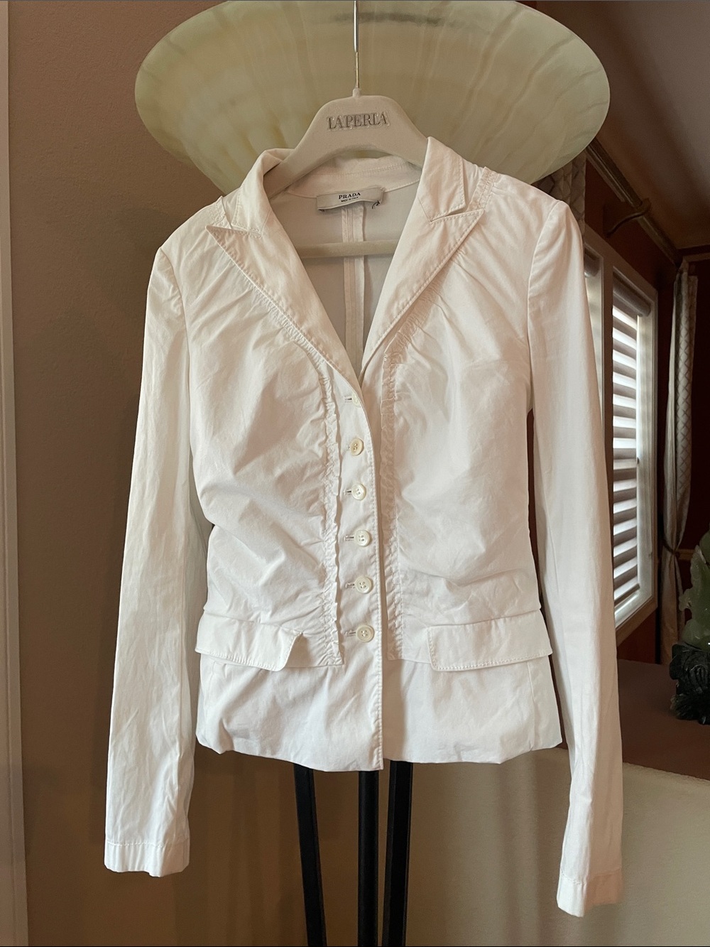 Prada White Button-Front Tailored Blazer